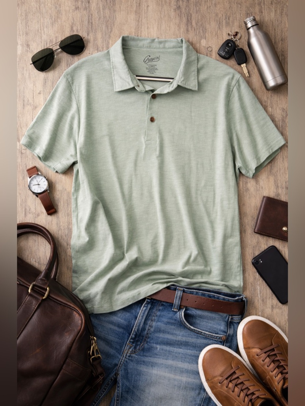 Grayers Sage Green Polo Shirt Men’s XL Cotton Blend Casual Short Sleeve